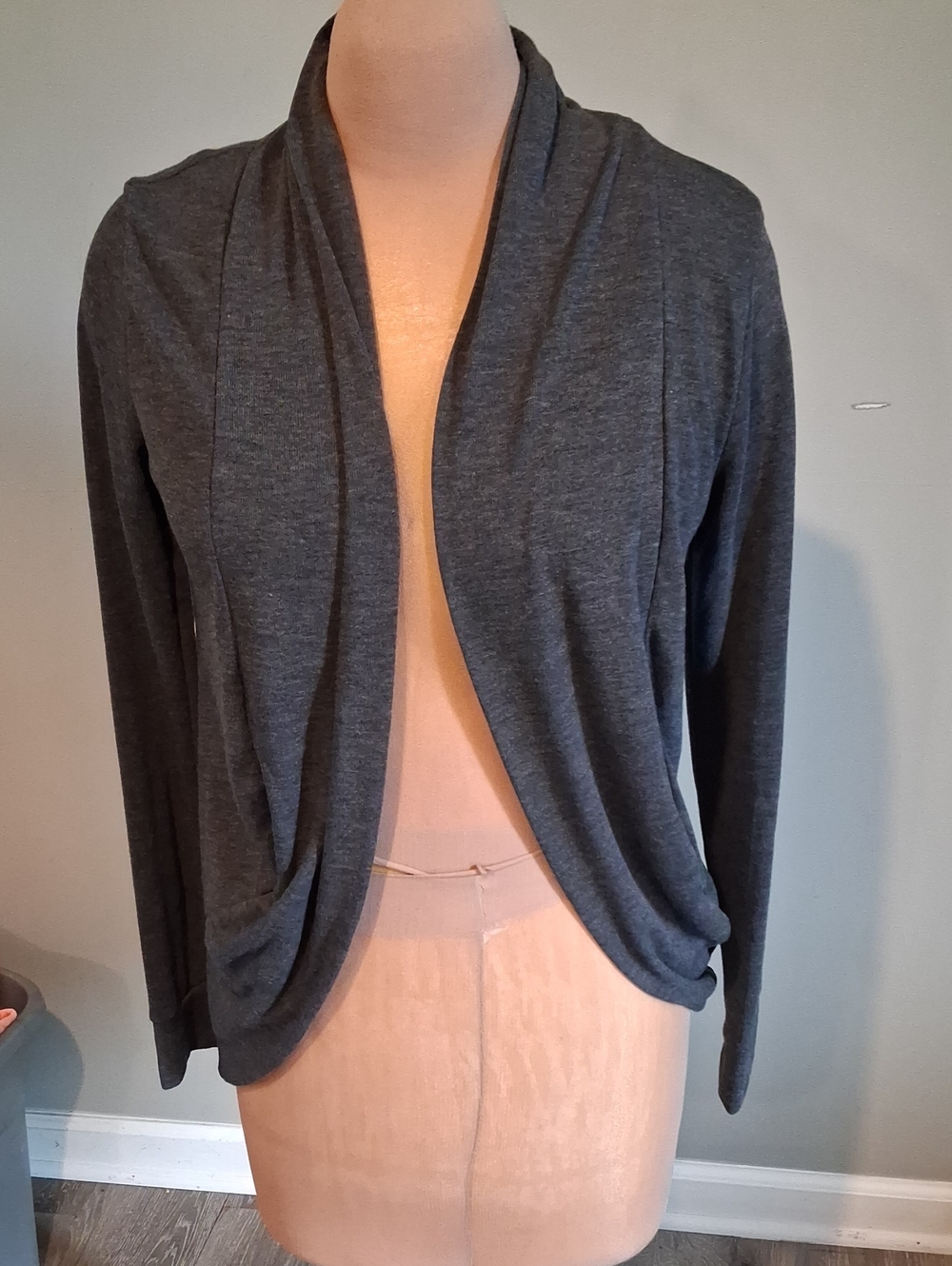 Ambiance Charcoal Open-Front Draped Cardigan